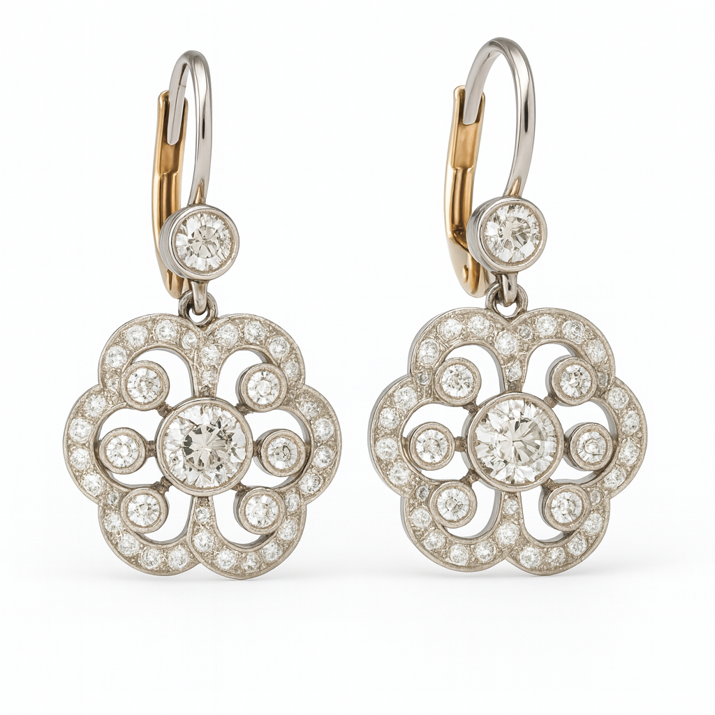 Elegant Vintage-Style Crystal Flower Drop Earrings β Silver & Gold Finish