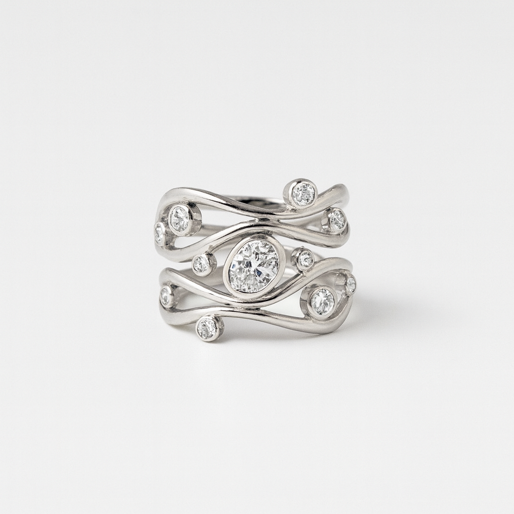 Multi-Layered Silver Ring with Round Zirconia Accents