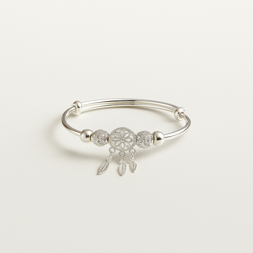 Sterling Silver Bangle Bracelet with Dreamcatcher Charm