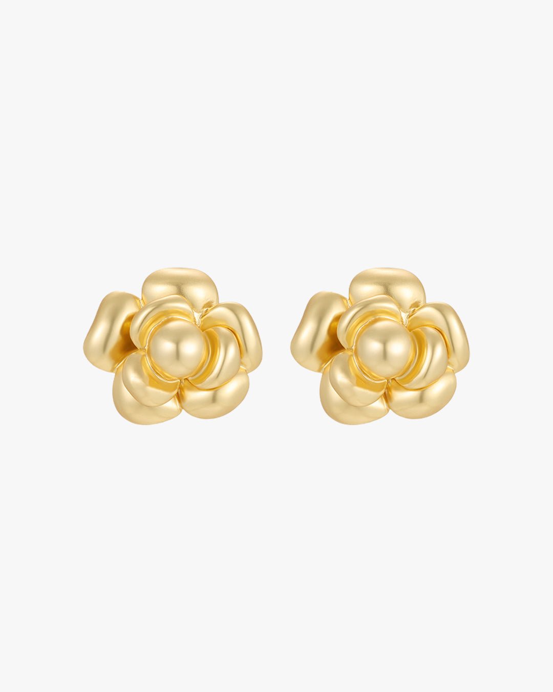 Gold Flower Stud Earrings β Sculpted Petal Design