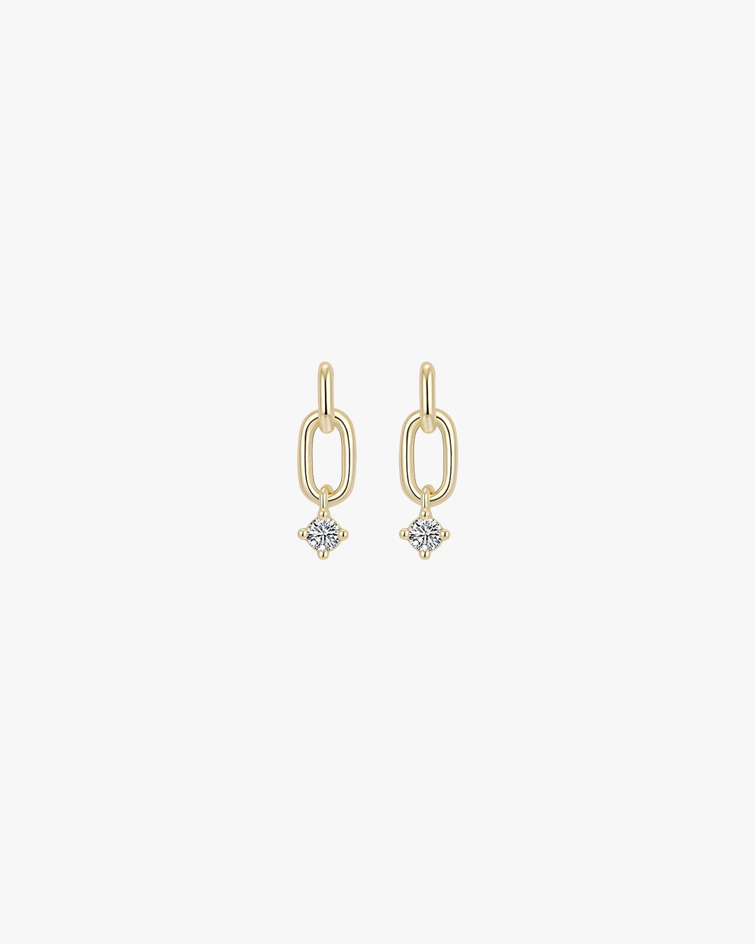 Gold Dangle Earrings with Linked Oval Loops and Star Cubic Zirconia Drop β Lightweight Minimalist Design