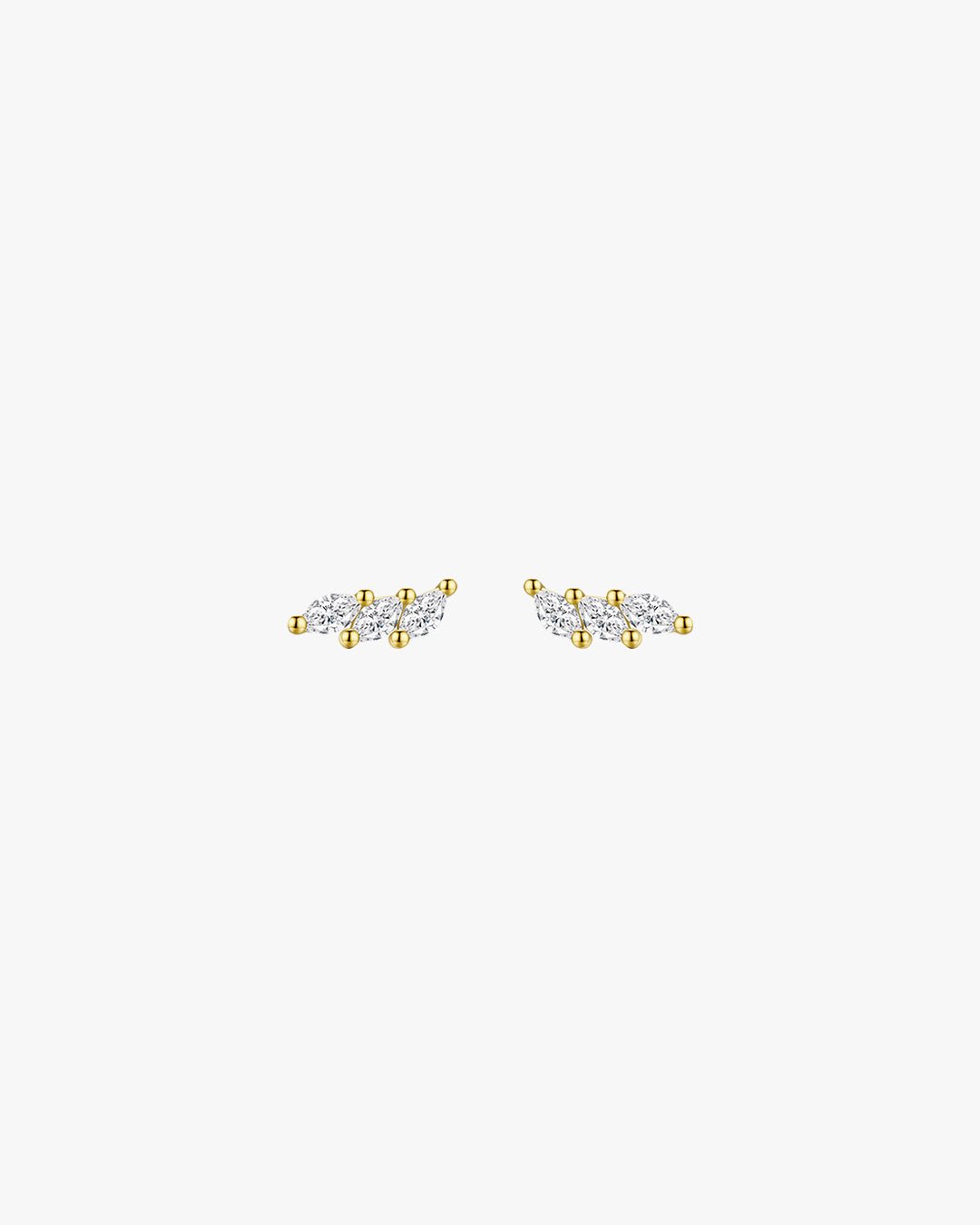 Gold Tone Stud Earrings with Clustered Clear Stones β wing-Inspired Design