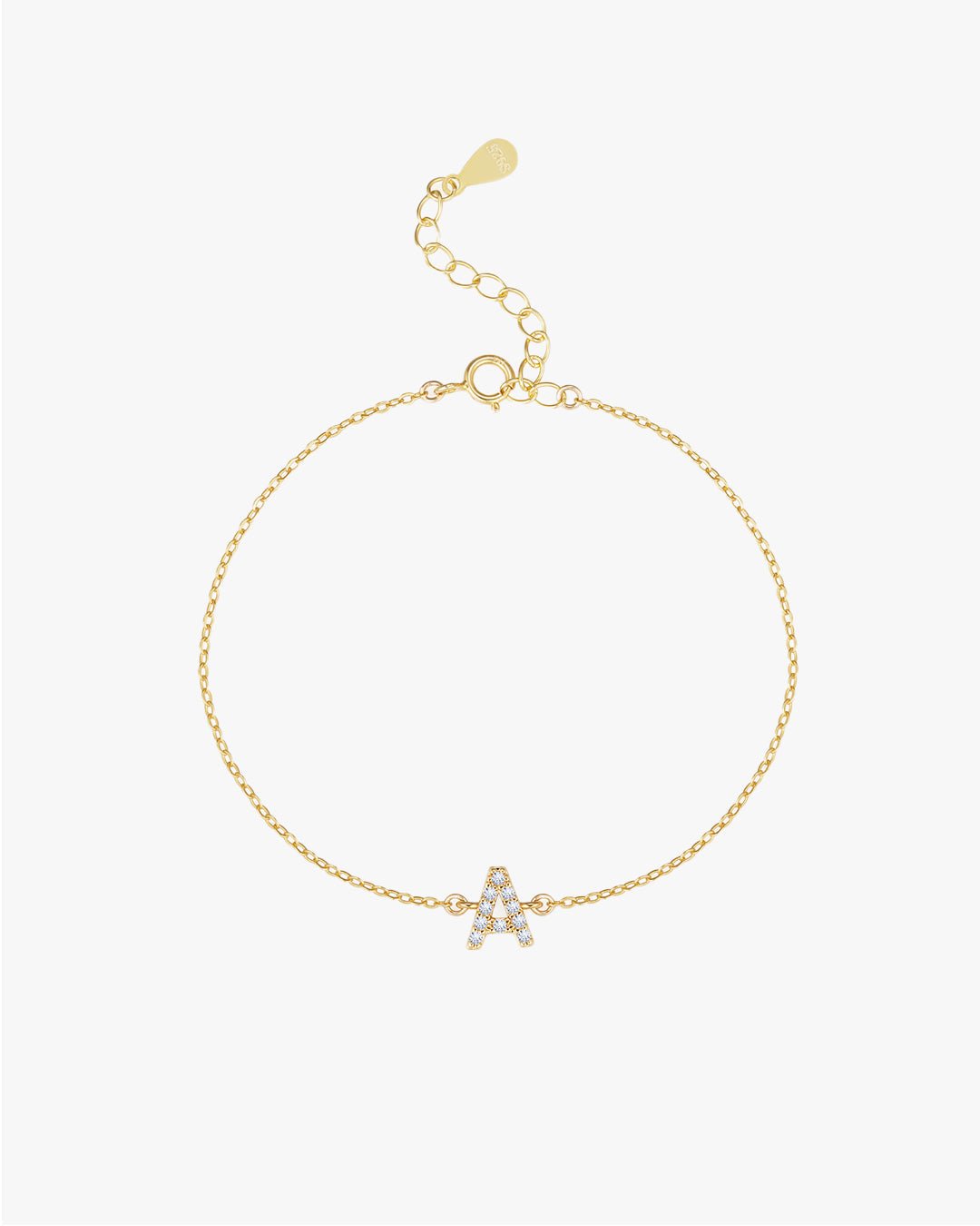 Gold Chain Bracelet with Crystal Initial Charm β A to Z Letters