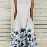 Women's Sleeveless A Line Summer Dress with Boat Neckline  | Midi