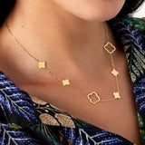 Silver Clovers All Over Necklace - Lucky Four-Leaf Motif - Silver Tone