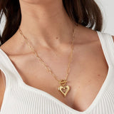 Gold Thick Link Chain Heart Necklace - Statement Pendant Chain