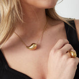 Gold Drop Necklace - Minimalist Polished Pendant - 18K Gold Tone