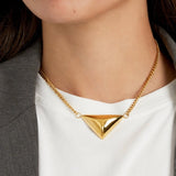 Gold Triangle Love Necklace - Geometric Heart Pendant - 18K Gold Tone