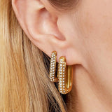 Gold Shimmer and Spark Rose Earrings - Brilliant Accents - 18K Gold Plated