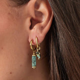 Gold Rectangular Beige Marble Stone Earrings - Organic Heritage - 18K Gold Tone