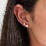 Gold Round with Stones Earrings - Brilliant Accents - 18K Gold Tone