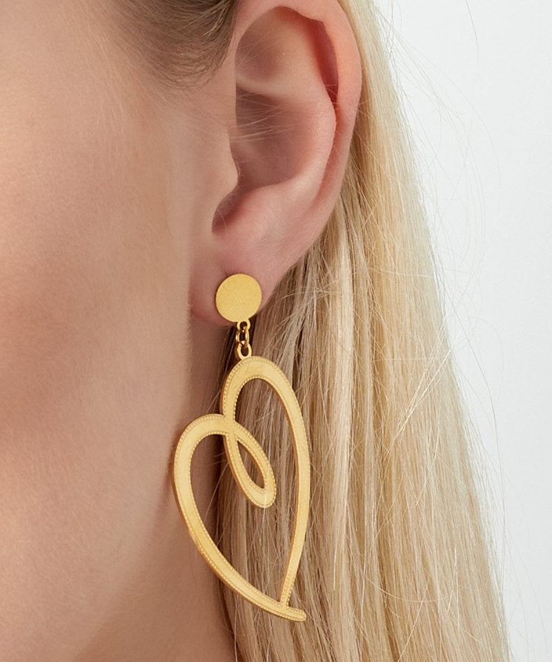 Silver Signed Heart Earrings - Polished Romantic Design - Silver Plated