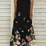 Women's Sleeveless A Line Summer Dress with Boat Neckline  | Midi