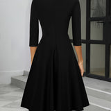 Women's Vintage A-Line 3/4 Sleeve Midi Evening Dress | Round Neck