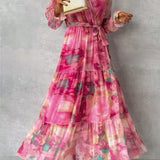 Women's Floral V Neck & Long Sleeve Summer Dress | Maxi