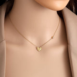 Gold Heart with One Zirconia Necklace - Dainty Gemstone Pendant