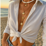 Layered Gold Necklace with Beach Charms and Pearls