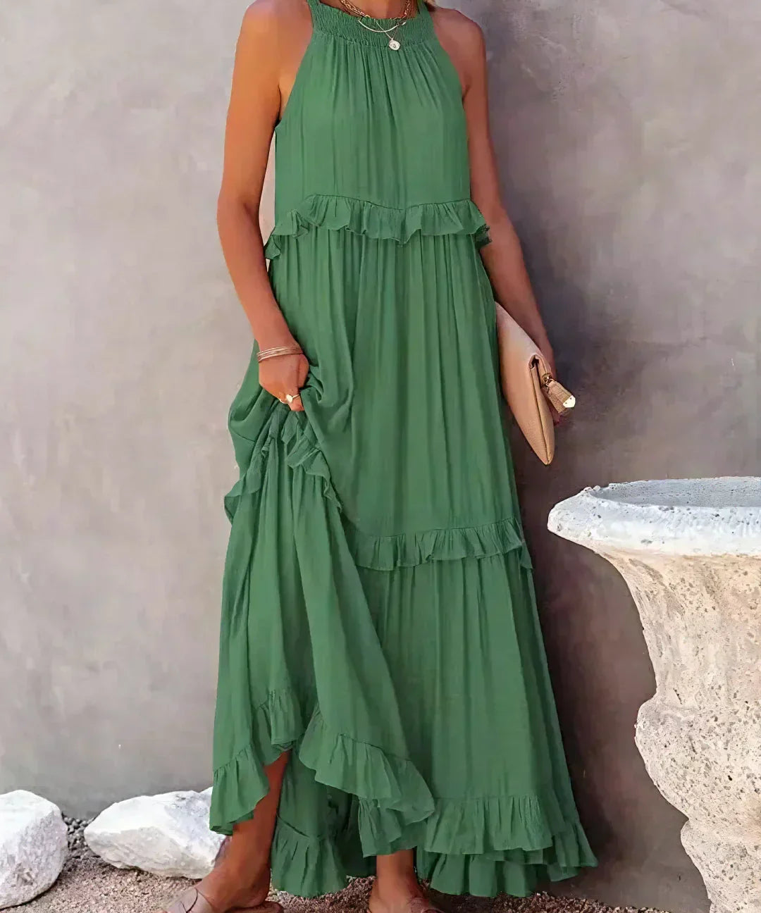 Women's Halter Summer Dress with Ruffles | Maxi