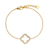 Gold Zirconia Lucky Flower Bracelet - Sparkling Clover Motif - 18K Gold Tone