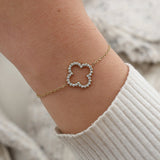 Gold Zirconia Lucky Flower Bracelet - Sparkling Clover Motif - 18K Gold Tone