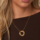 Gold Luna Circle Necklace - Round Moon Inspired Pendant - 18K Gold Tone