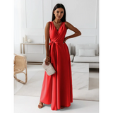 Women's Evening V-Neck Sleeveless Wrap Dress | Maxi