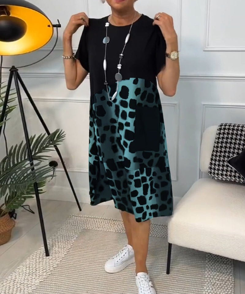 Women's Short Sleeve Contrast Print | Midi