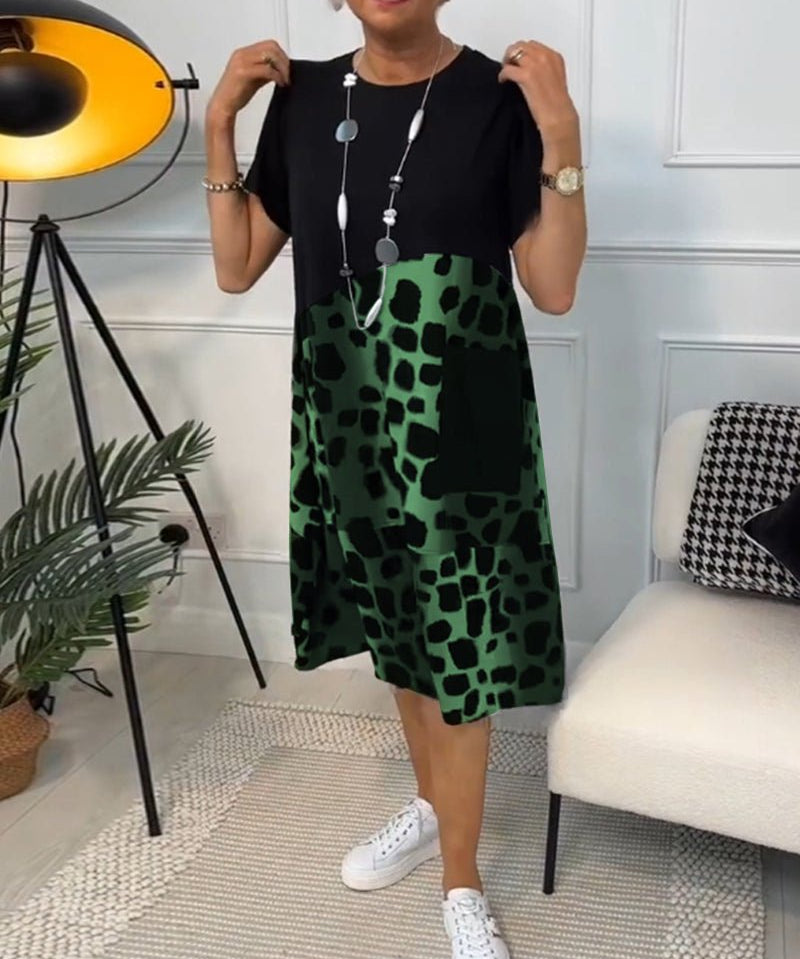 Women's Short Sleeve Contrast Print | Midi