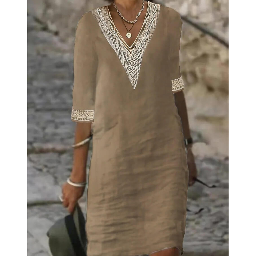 Women's 3/4 Sleeves V Neck Casual Dress | Mini