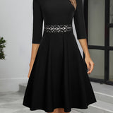 Women's Vintage A-Line 3/4 Sleeve Midi Evening Dress | Round Neck