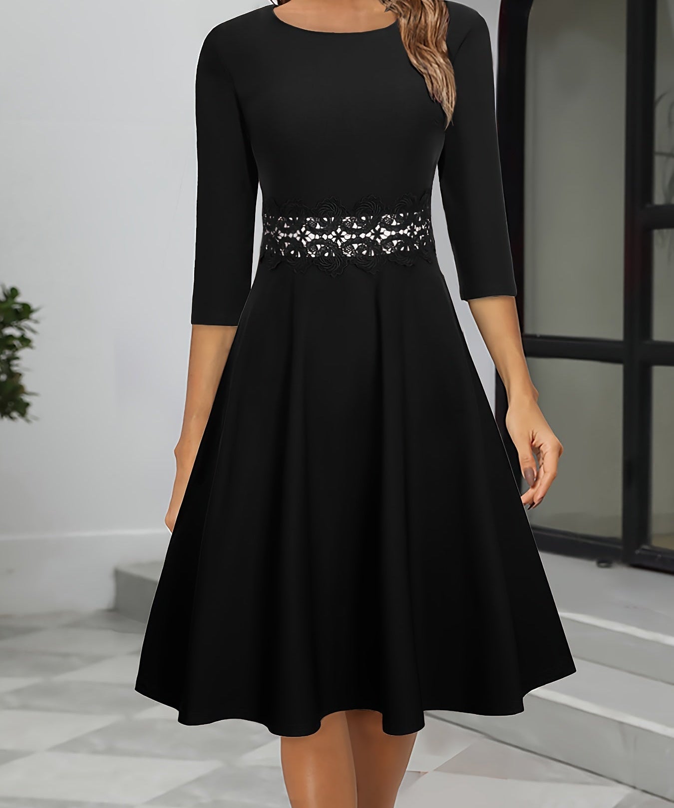 Women's Vintage A-Line 3/4 Sleeve Midi Evening Dress | Round Neck