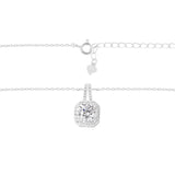 Silver Square Stone Necklace - Brilliant Gem Pendant - 925 Sterling Silver