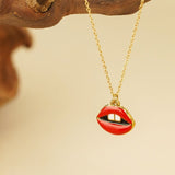 Gold Kiss My Lips Necklace - Playful Lip Pendant Chain - 18K Gold Tone