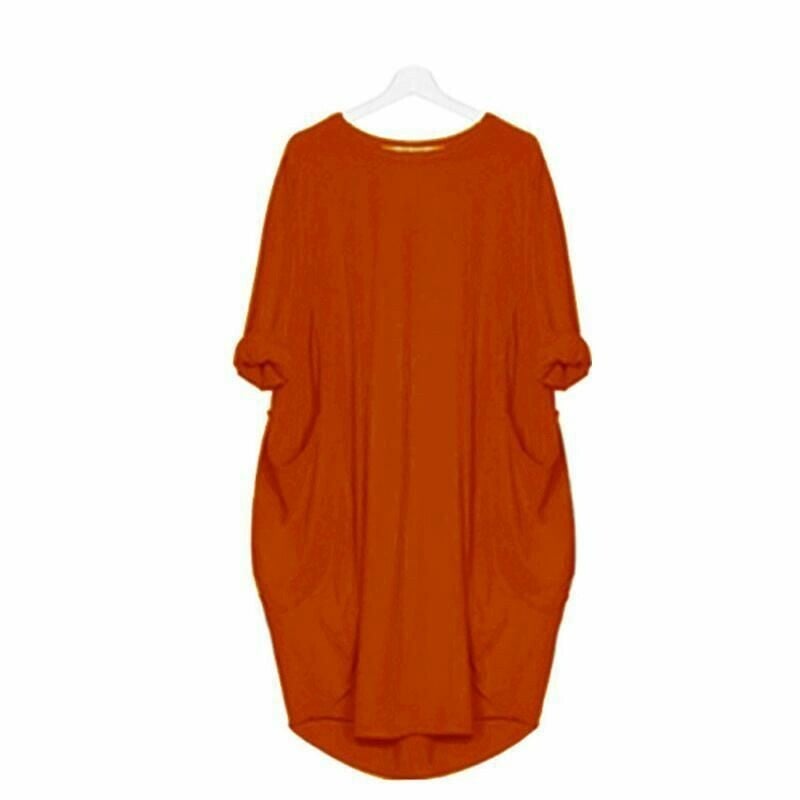 Women's Long Sleeve Loose Fit Round Neck Summer Dress | Midi