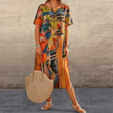Women's Round Neck Printed Summer Dress | Midi