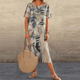Women's Round Neck Printed Summer Dress | Midi