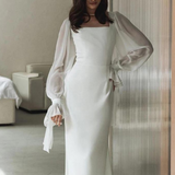 Women's White Long Sleeve Wedding Dress | Maxi