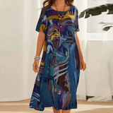 Women's Round Neck Printed Summer Dress | Midi