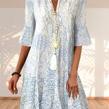 Women's Half-Sleeve V-Neck Boho Dress | Mini