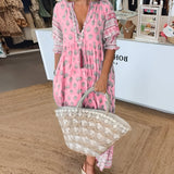 Women's V Neck 3/4 Sleeves Boho Style Dress | Maxi