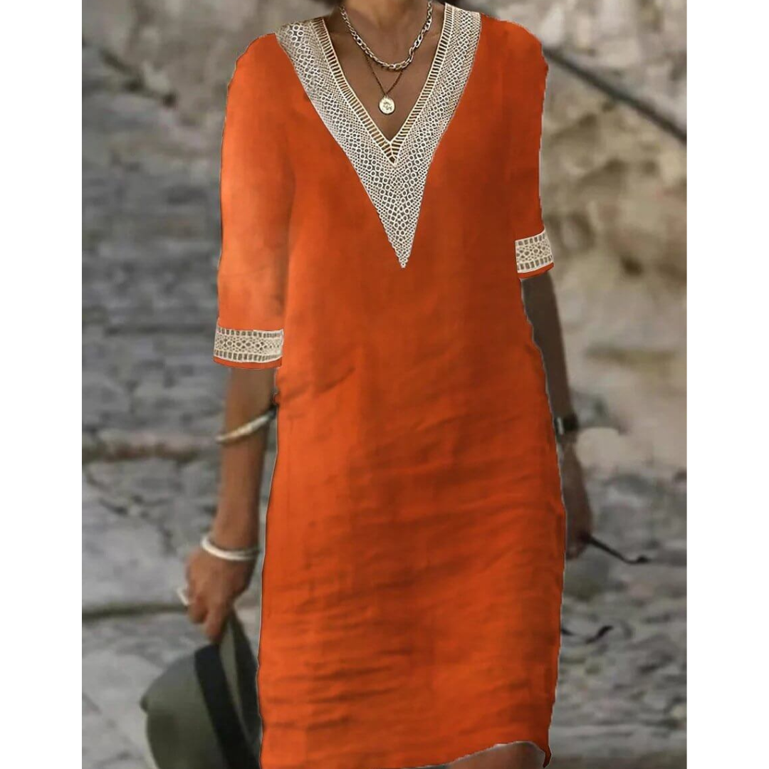 Women's 3/4 Sleeves V Neck Casual Dress | Mini