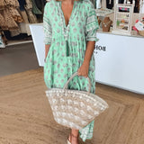 Women's V Neck 3/4 Sleeves Boho Style Dress | Maxi