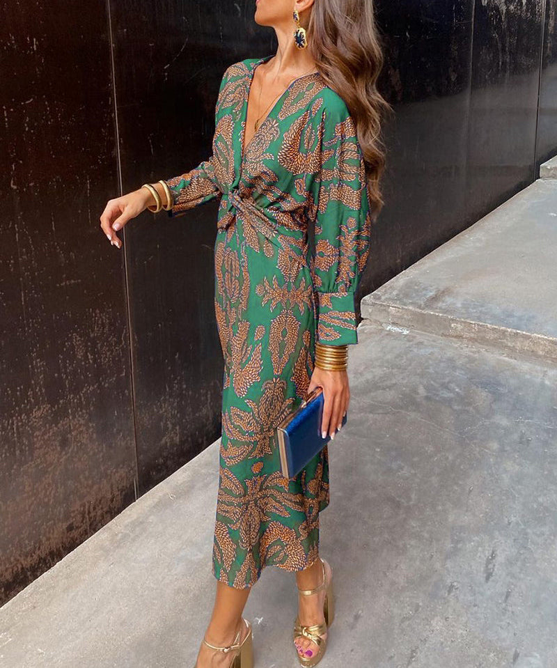 Women's Stylish V-Neck Wrap Dress | Long Sleeve