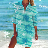 Women's Long Sleeve Collared Beach Shirt Dress | Mini