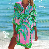 Women's Long Sleeve Collared Beach Shirt Dress | Mini