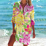 Women's Long Sleeve Collared Beach Shirt Dress | Mini