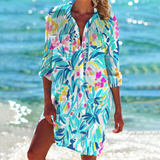 Women's Long Sleeve Collared Beach Shirt Dress | Mini