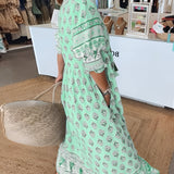 Women's V Neck 3/4 Sleeves Boho Style Dress | Maxi