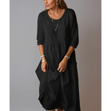 Women's Plain 3/4 Sleeve Round Neck Dress | Midi