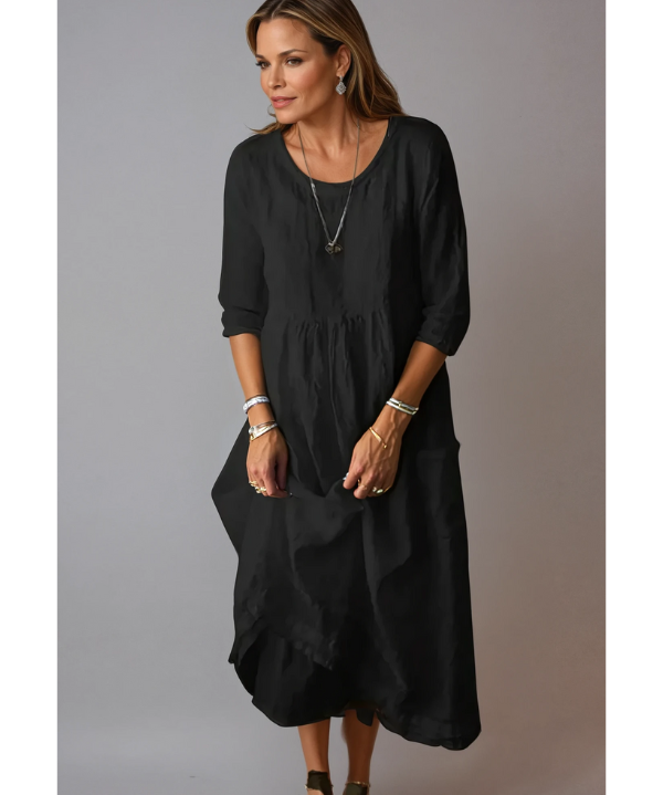 Women's Plain 3/4 Sleeve Round Neck Dress | Midi